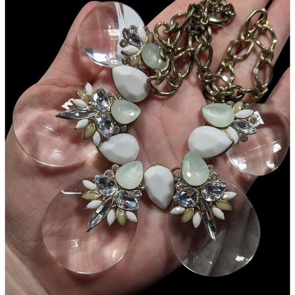 Chunky Glam White And Clear Gemmed Statement Necklace - Picture 6 of 6